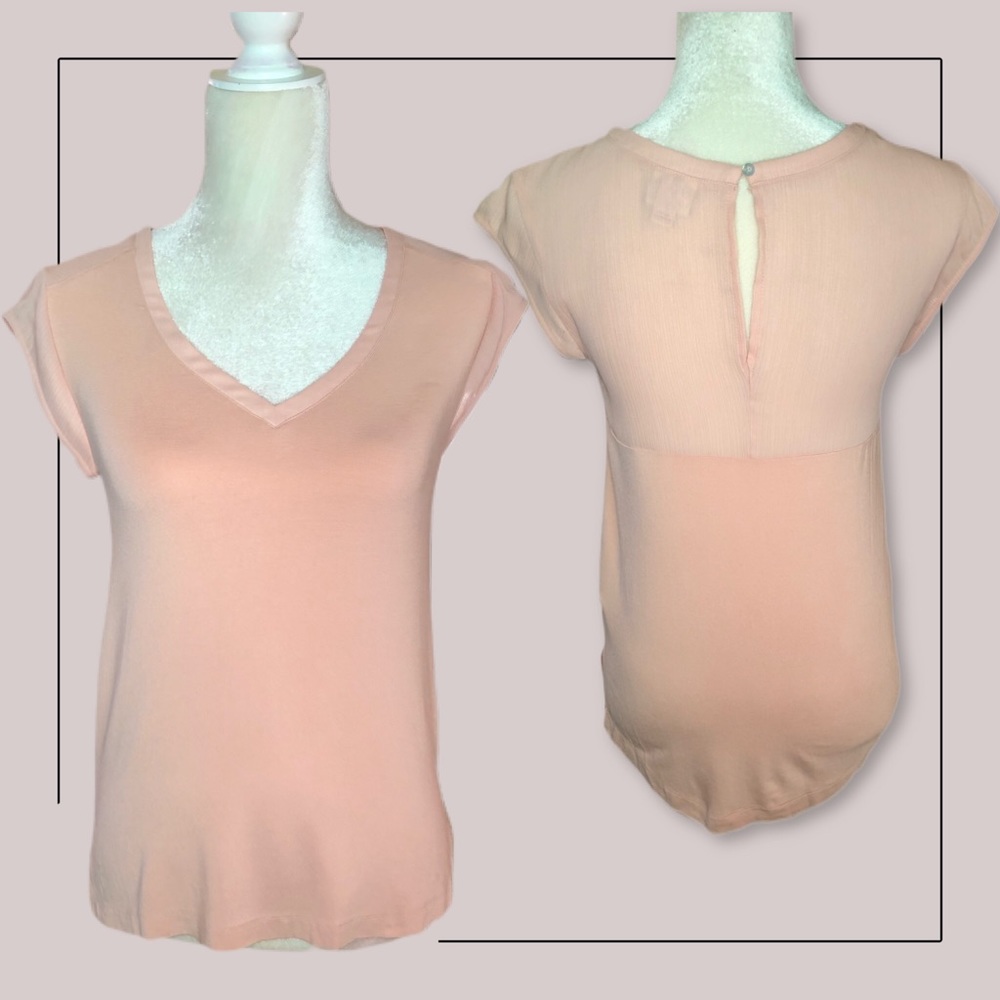 Light pink top with sheer gauzy sleeves & back.